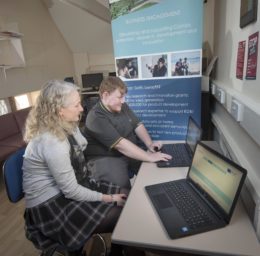 Smartline's new IT equipment. Camborne. Emma Seymour and volunteer Kieran Sanderson. ©Exposure Photo Agency Ltd